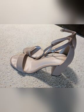 Kelly & Katie Taupe Block Heel Sandals with Ankle Strap